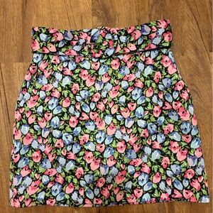 NWT Zara Black Floral Lined Skirt with Invisible Zipper, Pockets & Belt